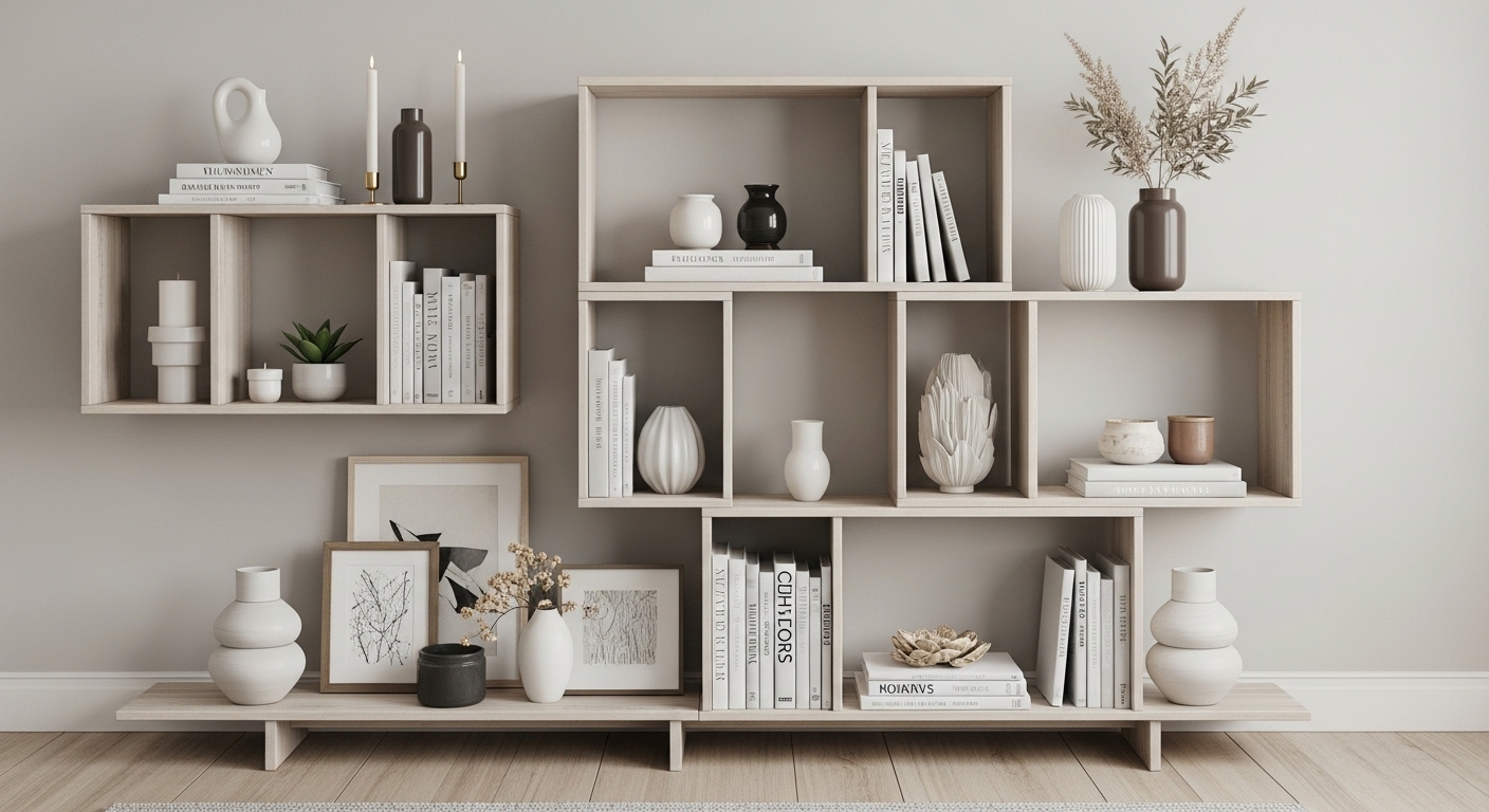 Modular Shelving with Curated Decor Pieces