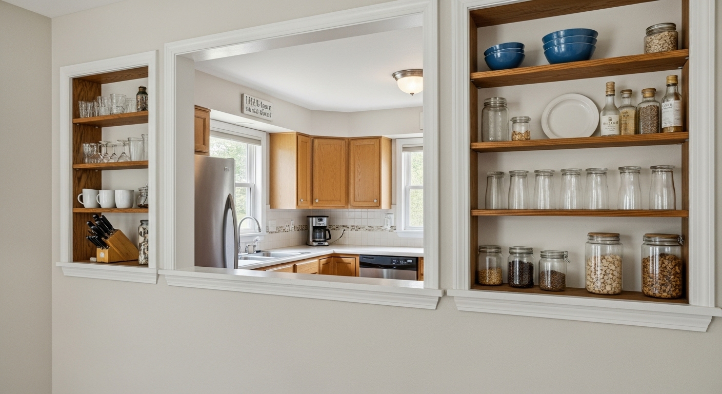 Half Walls with Open Shelving