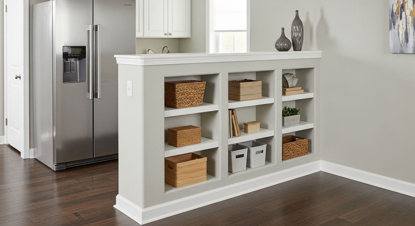 Half Walls with Open Shelving