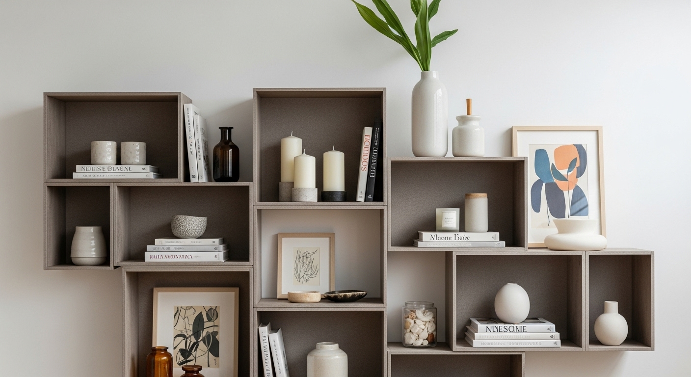 Modular Shelving with Curated Decor Pieces
