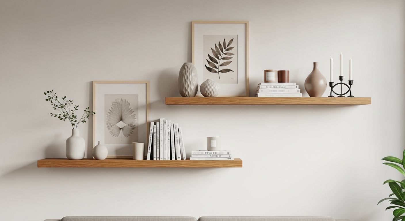 Add Warmth with Floating Wooden Shelves