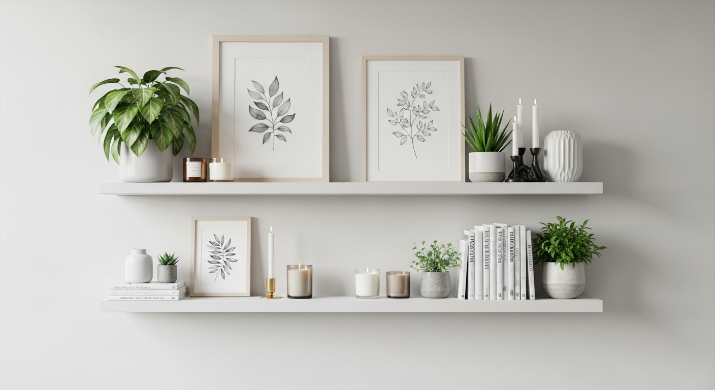 Floating Shelves with Styled Decor