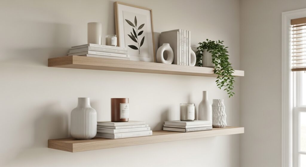 Floating Shelves with Styled Objects