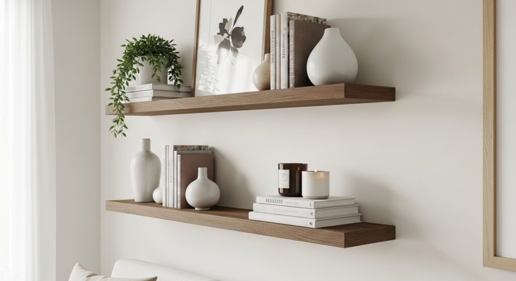 Floating Shelves with Styled Objects